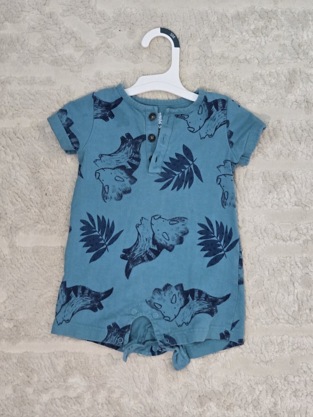 Carter's Just One You - Teal Dino Print Short Sleeve Romper 12m